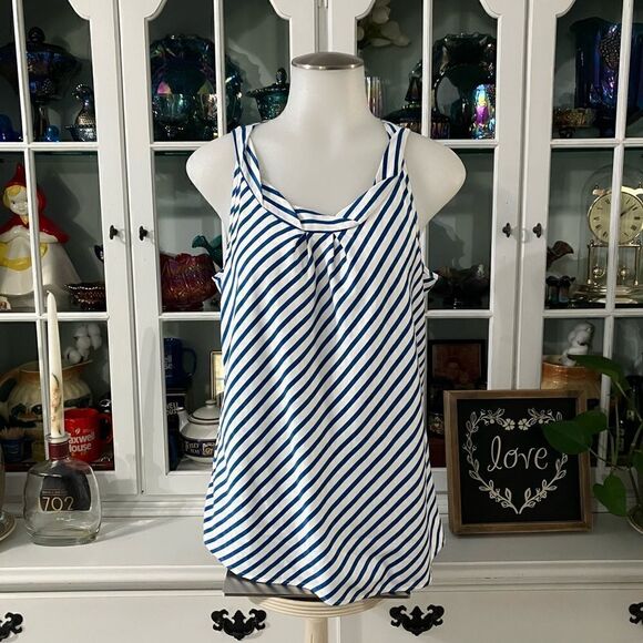 Blue & White Striped Sleeveless Blouse Sz Small The Limited - Picture 1 of 10